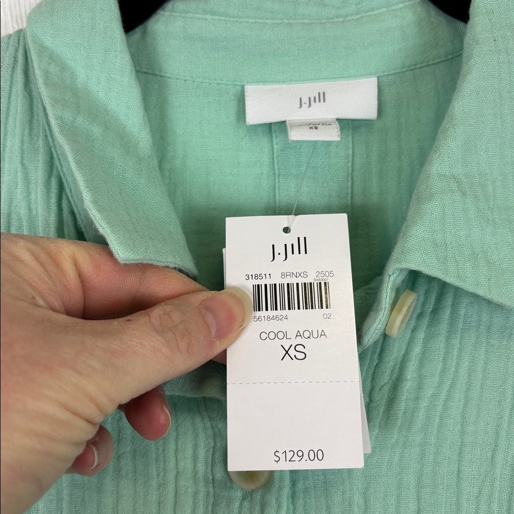 NWT J. Jill cotton gauze cool aqua midi shirtdress sz xs - Picture 7 of 12